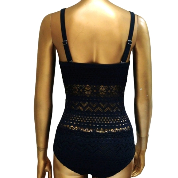 One Piece Black Knit Monokini Swimsuit with Straps Crochet Swimwear - Picture 4 of 10
